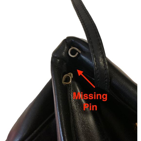 70s 80s Anne Klein Black Leather Shoulder Bag w Lion Face Logo - Picture 9 of 10